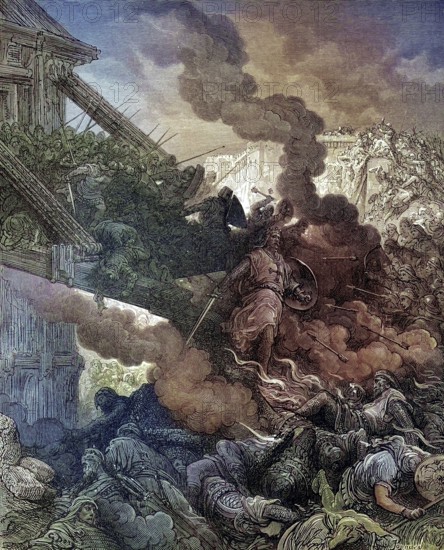 Godfrey enters Jerusalem First Crusade 1099, Historical, digitally restored reproduction from a 19th century original, Record date not stated