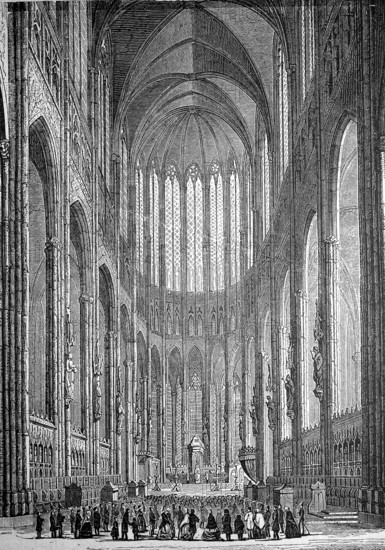 Interior of Cologne Cathedral, Cologne on the Rhine, in 1870, Germany, Historical, digital reproduction of an original from the 19th century, Europe