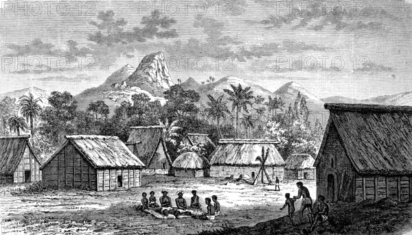 Levuka village on the island of Ovalau, Fiji Islands, Fiji, in 1880, Historical, digital reproduction of an original from the 19th century, Oceania