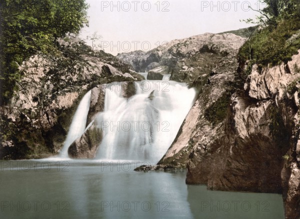 Beezley Falls, near Ingleton, Yorkshire, England / near Ingleton, England, Historic, digitally restored reproduction from a 19th century original, 1880, Record date not stated