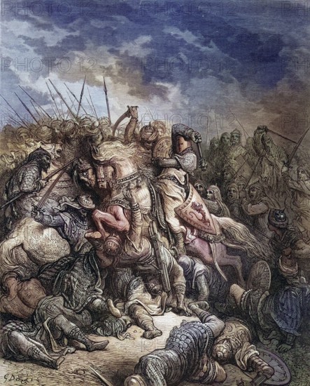 Richard The Lionheart in battle at Arsuf in the 3rd crusade 1187 1192 Richard I aka Richard The Lionheart English monarch, Historic, digitally restored reproduction from a 19th century original, Record date not stated