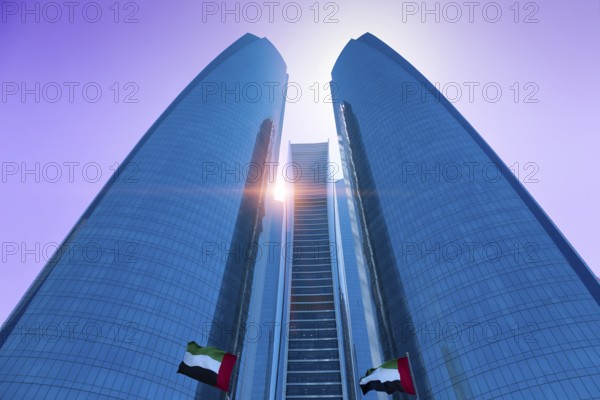 UAE, United Arab Emirates, Abu Dhabi downtown panorama and financial center skyline, Asia