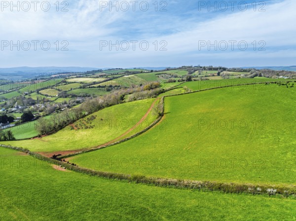 Farms and Fields over Torquay from a drone, Devon, England, United Kingdom, Europe