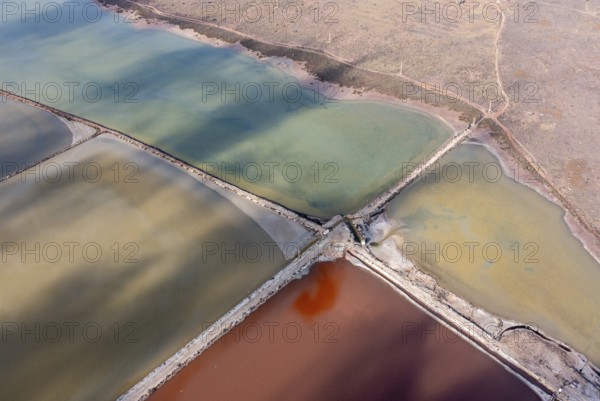 Salt ponds in the salt works, Las Salinas de Cabo de Gata, Almeria, Andalusia, Spain, Europe