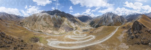 Mountain landscape with serpentines, mountain pass to Kumtor, Tien Shan, Yssykköl region, Kyrgyzstan, Asia