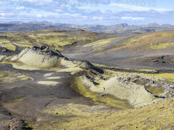 Moss-covered Laki crater or Lakagígar, series of craters, interior highlands of Iceland, Suðurland, Iceland, Europe