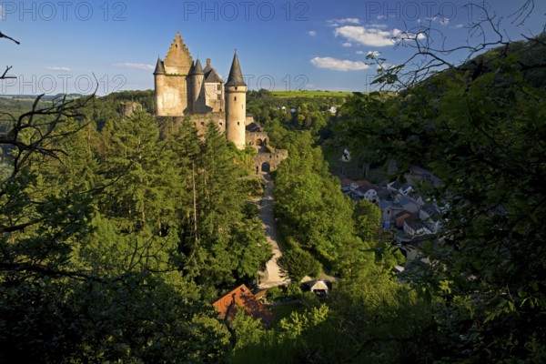 Vianden Castle, the hilltop castle towers above the town, Vianden, Grand Duchy of Luxembourg