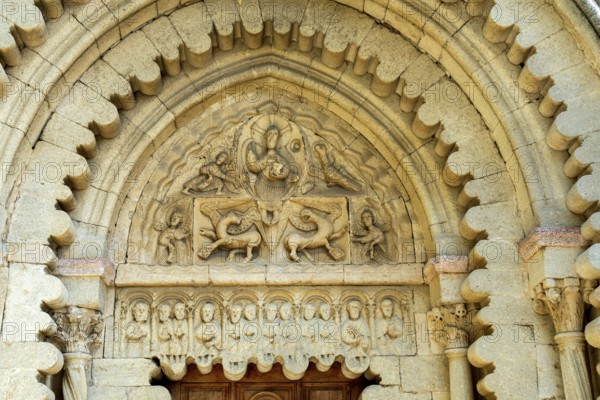 Tympanum of Notre Dame de Ganagobie church, Alpes-de-Haute-Provence, Provence-Alpes-Côte d'Azur, France, Europe