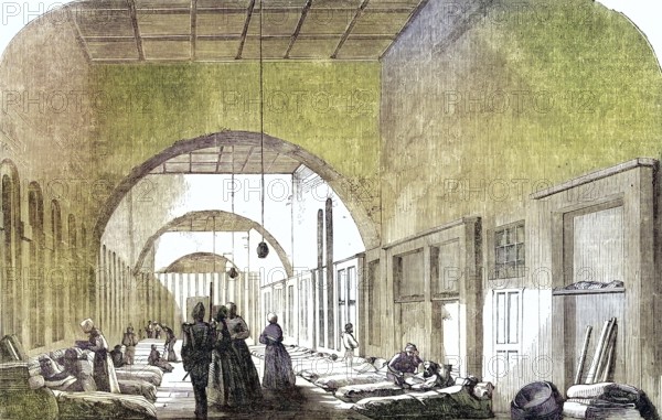 The barracks hospital in Scutari during the Crimean War (1853-56) under the direction of Florence Nightingale (1820-1910) . From The Illustrated London News, 1854, Historical, digitally restored reproduction from a 19th century original, Record date not stated