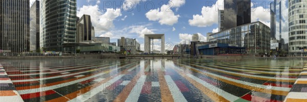 The monumetal AGAM fountain, Agam basin, Agam pool, La Defence, Europe's largest office city, Paris, Île-de-France, France, Europe