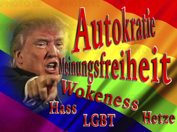 Symbolic image, governing with executive order, democracy versus autocracy, US democracy in danger, criticism of freedom of speech, LGBT, wokeness, EU and Germany as scapegoats, industry, Donald Trump, tariff threats, Elon Musk, Mark Zuckerberg, social networks, fake news, rights broken, hate, hate speech, DSG Digital Services Act, re-election, USA, politics, announcements, vendetta, wanted dictator, Republicans, US electoral system, global danger, lies, 2nd term, global strain, Ukraine war, storm White House, Trump's election, Trump's election, US President, US President Trump's election. term, global burden, Ukrainian war, White House storm, North America