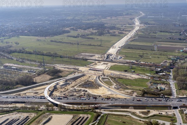 Motorway construction site A26, motorway junction, Süderelbe, road construction, motorway, A7, A26, aerial view, Hamburg, Germany, Europe