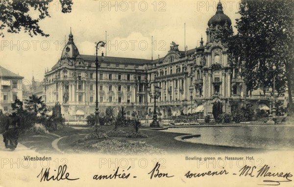 Historical postcard, picture postcard, Nassauer Hof in Wiesbaden, Hesse, Germany, digitally enhanced reproduction of an original from around 1900, picture postcard, Europe