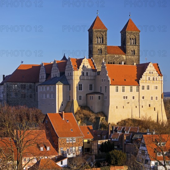 Castle hill ensemble with St Servatius collegiate church on the castle hill above the old town, Quedlinburg, Saxony-Anhalt, Germany, Europe