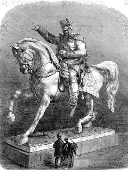 Equestrian statue of Victor Emanuele II Vittorio Emanuele Maria Alberto Eugenio Ferdinando Tommaso di Savoia, Vittorio Emanuele II (14 March 1820 to 9 January 1878 in Rome) from the House of Savoy was King of Sardinia-Piedmont from 1849 to 1861, Historic, digitally restored reproduction of an original from the 19th century, exact original date not known