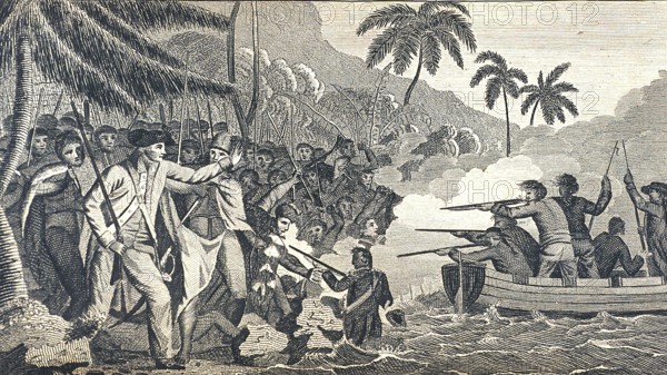 James Cook, 7 November 1728, 14 hemeroplanes triptolemus (1779), was a British navigator, cartographer and explorer, here his death on 14 February 1779, Historical, digitally restored reproduction of a 19th century original, exact date unknown