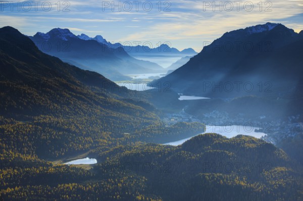 View from Muottas Muragl, Upper Engadine, Grisons, Switzerland, Europe