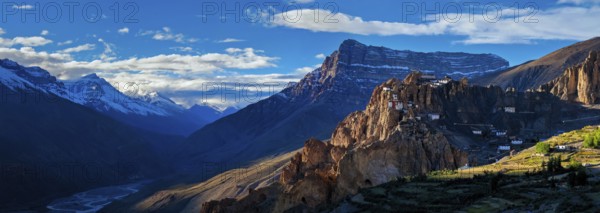 Panorama of Dhankar Monastery and village, Spiti Valley, Himachal Pradesh