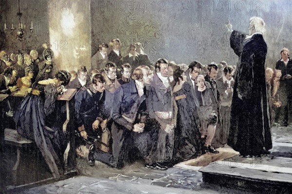 Blessing of the War Volunteers 1813, Napoleonic Wars, Historic, digitally restored reproduction of an original 19th century artwork, exact original date unknown