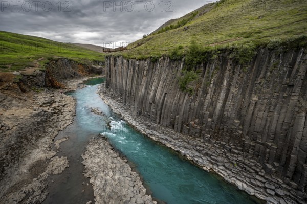 Stuðlagil Canyon, turquoise river between basalt columns, Egilsstadir, Iceland, Europe