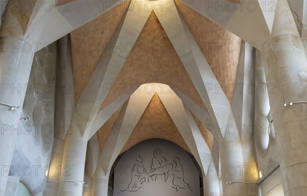 Interior of the Sagrada Família, Church of the Atonement of the Holy Family, architect Antoni Gaudí, Barcelona, Catalonia, Spain, Europe