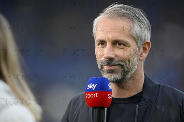 Coach Marco Rose RasenBallsport Leipzig RBL in interview Microphone Logo SKY, PreZero Arena, Sinsheim, Baden-Württemberg, Germany, Europe