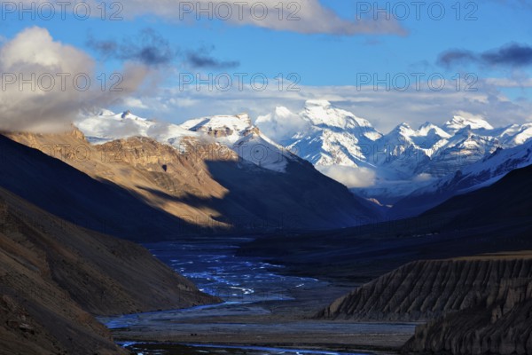 Sunset in Himalayas mountains. Spiti Valley, Himachal Pradesh, India, Asia
