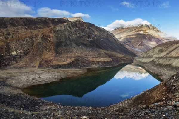 Suraj Tal lake (also called Surya taal) lies in Himalayas just below the Bara-lacha-la pass (4) (890m) on Leh-Manali Highway. Himachal Pradesh, India, Asia
