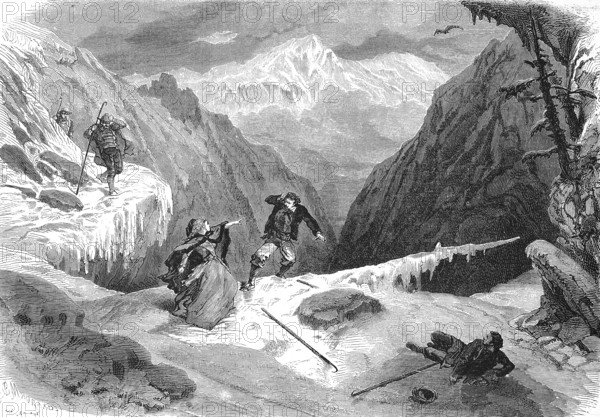 Screening at the Theatre du Vaudeville, a former theatre in Paris, Labime, Mountain drama, 1869, France, Historical, digitally restored reproduction of an original 19th century original, exact original date unknown, Europe