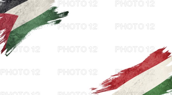 Flags of Palestine and Hungary on white background