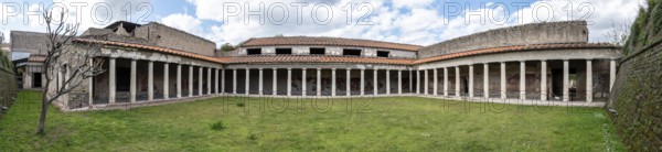 OPLONTIS, ITALY, MAY 03, 2022, Garden and colonnade of the ancient Roman Villa Oplontis near Pompeii, Southern Italy