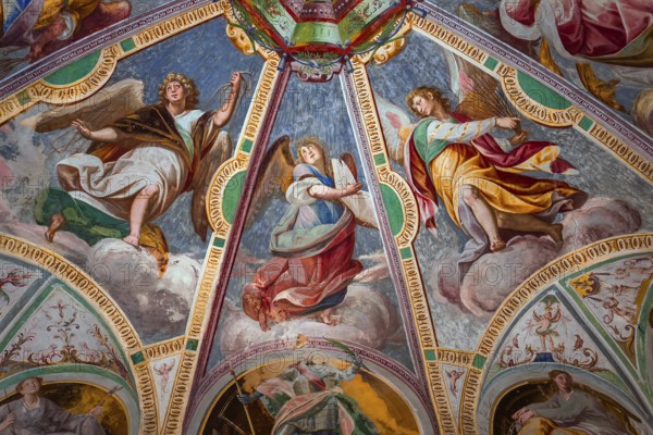 ORTA SAN GIULIO, ITALY, MAY 29, 2019 : interiors decors and frescoes of chapel in Sacro monte di Orta, may 29, 2019, in Orta san Giulio, italy
