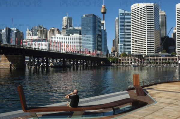 2018-05-07, Sydney, New South Wales, Australia, A view from Darling Harbour to the skyline of Sydney's business district with the Sydney Tower, Oceania