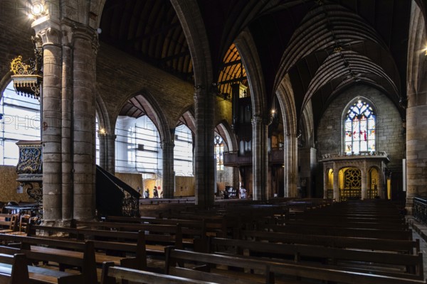 Josselin, France, July 26, 2018: Interior view of the Basilica of Notre Dame of Roncier in the medieval town, Brittany, Europe