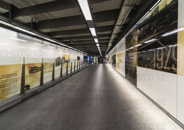 Koekelberg, Brussels Capital Region, Belgium, 09 25 2019 The pedestrian hallway of the metro and tramway hub of the Elisabeth Simonis public transport station, Europe