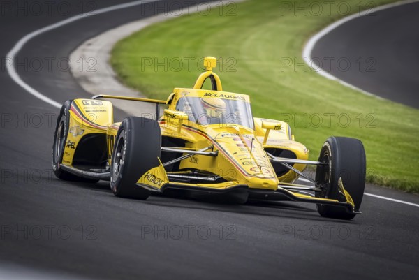 SCOTT MCLAUGHLIN (3) of Christchurch, New Zealand comes off turn 3 during a practice for the 108th Running of the Indianapolis 500 at the Indianapolis Motor Speedway in Speedway, IN
