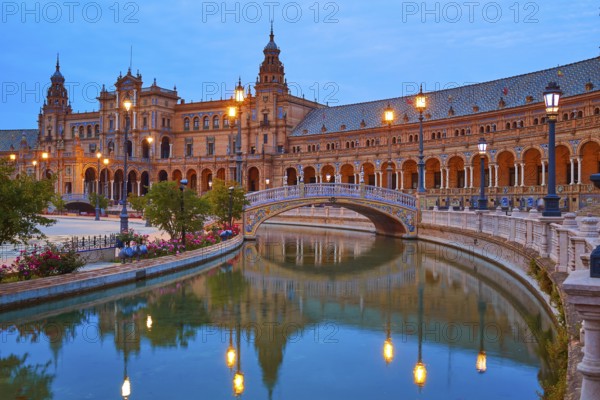 Seville Sevilla Plaza de Espana at sunset in Andalusia Spain square