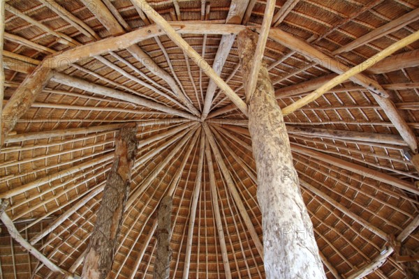 Hut palapa traditional cabin sun roof wiev from above Mexico traditional architecture