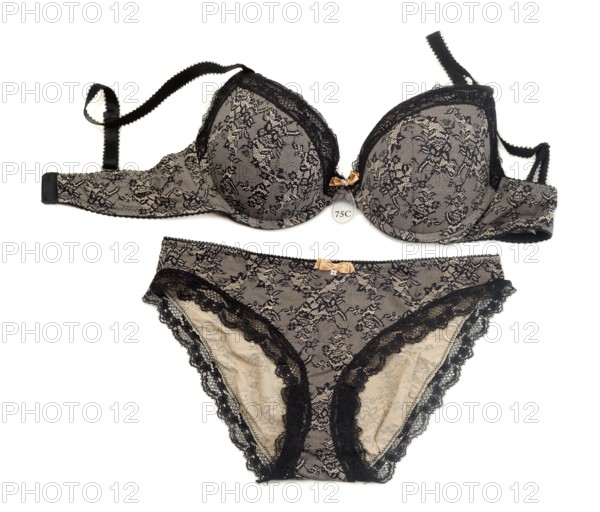 Beige set of lingerie, 75C. Isolate on white