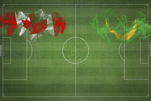 Canada vs Mauritania Soccer Match, national colors, national flags, soccer field, football game, Competition concept, Copy space