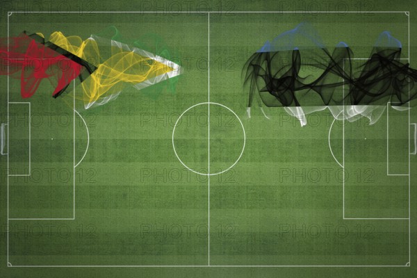 Guyana vs Estonia Soccer Match, national colors, national flags, soccer field, football game, Competition concept, Copy space