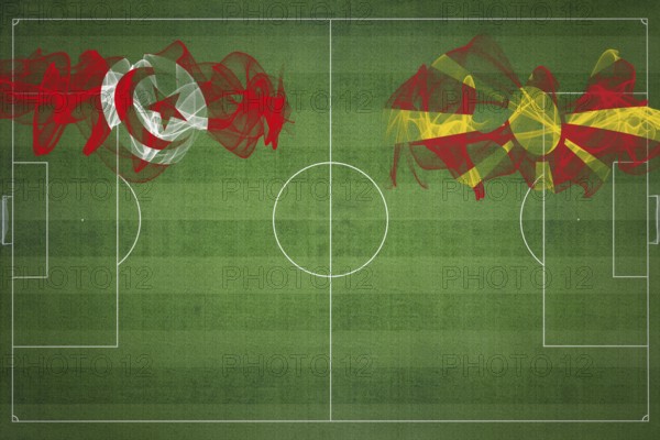 Tunisia vs North Macedonia Soccer Match, national colors, national flags, soccer field, football game, Competition concept, Copy space
