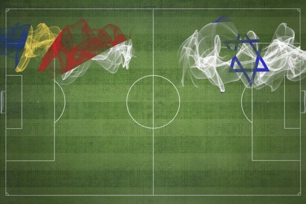 Seychelles vs Israel Soccer Match, national colors, national flags, soccer field, football game, Competition concept, Copy space
