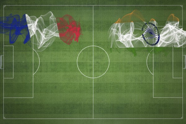 France vs India Soccer Match, national colors, national flags, soccer field, football game, Competition concept, Copy space