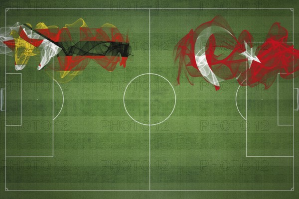 Zimbabwe vs Turkey Soccer Match, national colors, national flags, soccer field, football game, Competition concept, Copy space