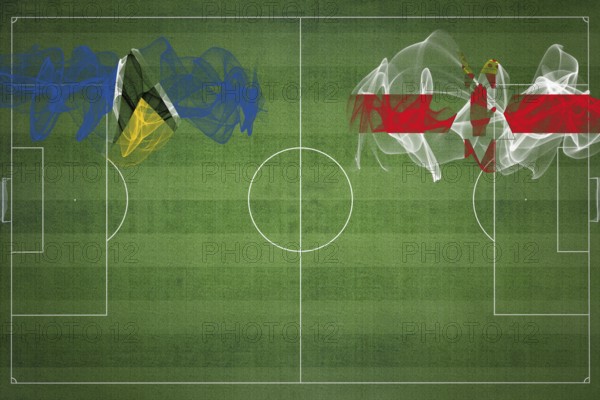 Saint Lucia vs Northern Ireland Soccer Match, national colors, national flags, soccer field, football game, Competition concept, Copy space
