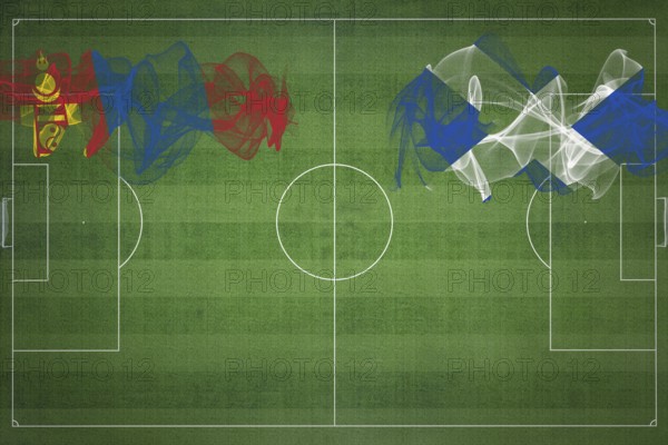 Mongolia vs Scotland Soccer Match, national colors, national flags, soccer field, football game, Competition concept, Copy space