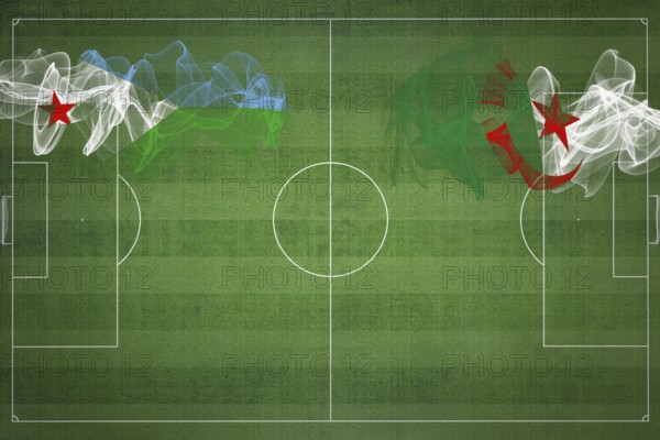 Djibouti vs Algeria Soccer Match, national colors, national flags, soccer field, football game, Competition concept, Copy space