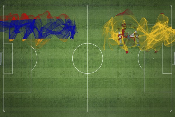 Armenia vs Spain Soccer Match, national colors, national flags, soccer field, football game, Competition concept, Copy space