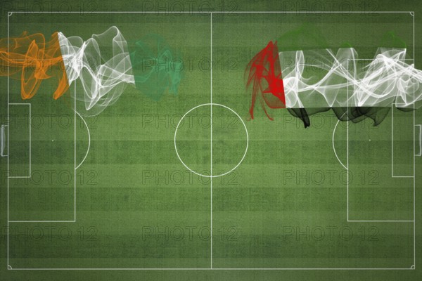 Ivory Coast vs United Arab Emirates Soccer Match, national colors, national flags, soccer field, football game, Competition concept, Copy space